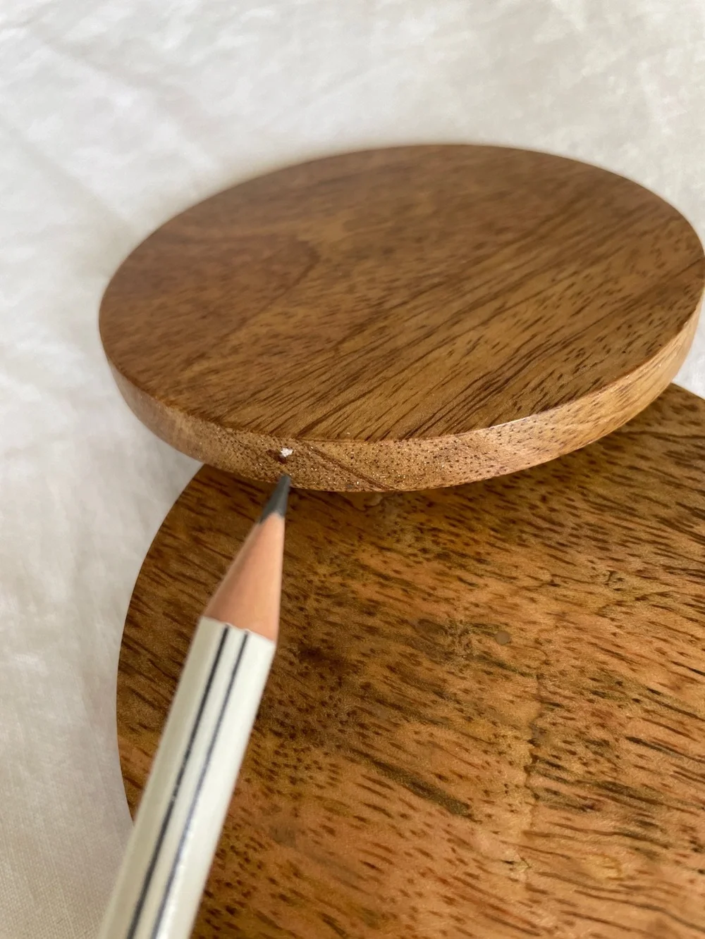 4 Natural Wood Coasters in Silver Color Container Minimalist Wabi Sabi